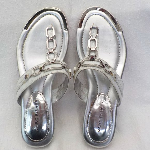 New Marc Fisher slide Sandals with Chain accent Silver White SZ 6 - Picture 2 of 15